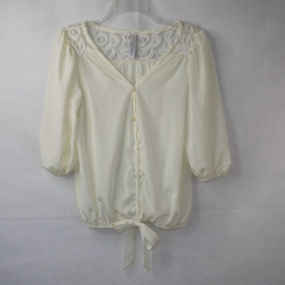 COVETED CLOTHING CREAM LACE SHORT TIE WAIST TOP ROMANTIC SZ LARGE USA - Picture 1 of 13